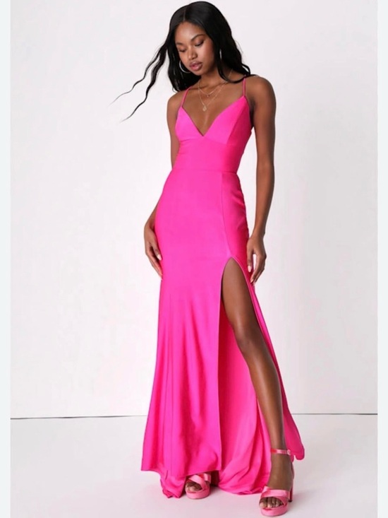 Lulus Dresses & Skirts - NWOT! Lulus Hot Pink Spaghetti Strap Maxi Dress with Side Slit
